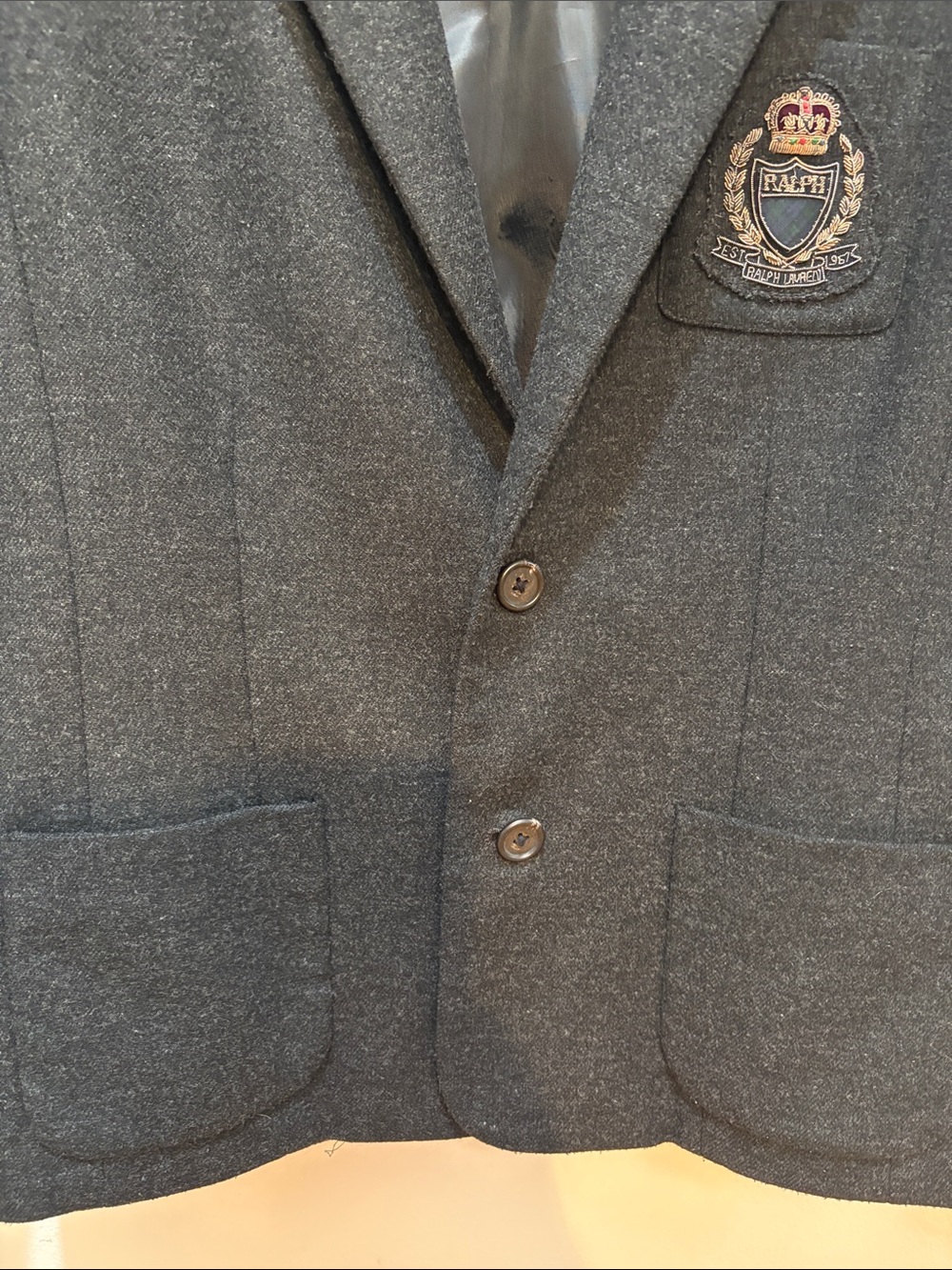 Ralph Lauren Dark Gray Blazer with Embroidered Crest - Picture 5 of 12